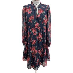 Motherhood Maternity Size Small Blue Floral Long Sleeve Knee Length Sheer Dress